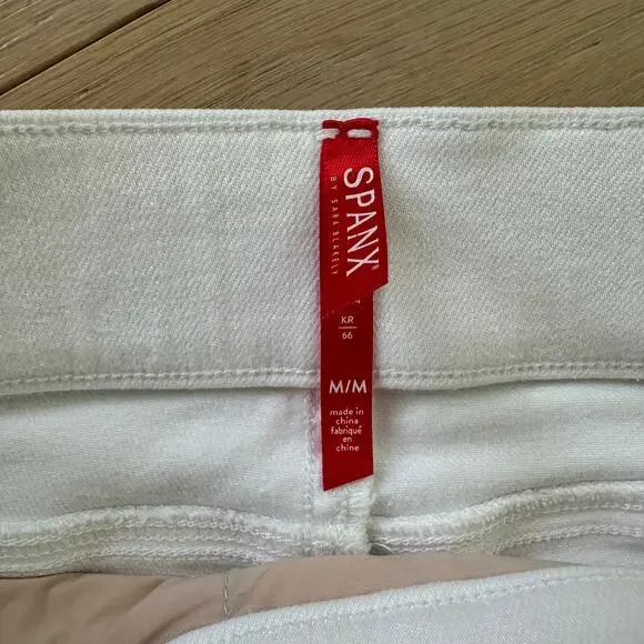 Spanx White Flare Raw Edge Pull On Stretch Cropped Jean Cotton Medium - Picture 5 of 7